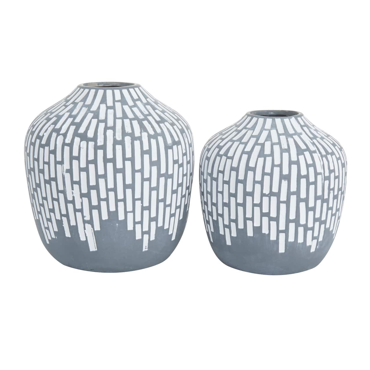 Set of 2 Grey Ceramic Modern Vases, 7" x 13" x 6"